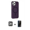 MARSİLYAN™- iPhone 15 Pro Max Kılıf Çekirdek Modern Prime - Siyah 3D Antistatik Hayalet Cam Ekran Koruyucu + PVD Metal Kamera Lens - GI