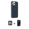 MARSİLYAN™- iPhone 15 Pro Max Kılıf Çekirdek Modern Prime - Siyah 3D Antistatik Hayalet Cam Ekran Koruyucu + PVD Metal Kamera Lens - GI