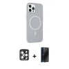 MARSİLYAN™- iPhone 15 Pro Max Kılıf Çekirdek Modern Prime - Siyah 3D Antistatik Hayalet Cam Ekran Koruyucu + PVD Metal Kamera Lens - LT