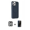 MARSİLYAN™- iPhone 15 Pro Max Kılıf Çekirdek Modern Prime - Siyah 3D Antistatik Hayalet Cam Ekran Koruyucu + PVD Metal Kamera Lens - LT