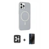 MARSİLYAN™- iPhone 15 Pro Max Kılıf Çekirdek Modern Prime - Siyah 3D Antistatik Hayalet Cam Ekran Koruyucu + PVD Metal Kamera Lens - SH