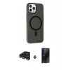 MARSİLYAN™- iPhone 15 Pro Max Kılıf Çekirdek Modern Prime - Siyah 3D Antistatik Hayalet Cam Ekran Koruyucu + Raze Metal Kamera Lens - LT