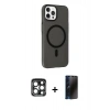 MARSİLYAN™- iPhone 15 Pro Max Kılıf Çekirdek Modern Prime - Siyah 3D Antistatik Hayalet Cam Ekran Koruyucu + PVD Metal Kamera Lens - LT