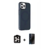 MARSİLYAN™- iPhone 15 Pro Max Kılıf Çekirdek Modern Prime - Siyah 3D Antistatik Hayalet Cam Ekran Koruyucu + PVD Metal Kamera Lens - TU