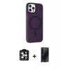 MARSİLYAN™- iPhone 15 Pro Max Kılıf Çekirdek Modern Prime - Siyah 3D Antistatik Hayalet Cam Ekran Koruyucu + PVD Metal Kamera Lens - TU