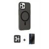 MARSİLYAN™- iPhone 15 Pro Max Kılıf Çekirdek Modern Prime - Siyah 3D Antistatik Hayalet Cam Ekran Koruyucu + PVD Metal Kamera Lens - GI