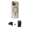 MARSİLYAN™- iPhone 15 Pro Max Kılıf Çekirdek Modern Prime - Siyah 3D Antistatik Hayalet Cam Ekran Koruyucu + Raze Metal Kamera Lens - GS