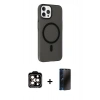MARSİLYAN™- iPhone 15 Pro Max Kılıf Çekirdek Modern Prime - Siyah 3D Antistatik Hayalet Cam Ekran Koruyucu + PVD Metal Kamera Lens - TU