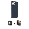 MARSİLYAN™- iPhone 15 Pro Max Kılıf Çekirdek Modern Prime - Siyah 3D Antistatik Mat Seramik Nano Ekran Koruyucu + PVD Metal Kamera Lens - SH