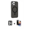 MARSİLYAN™- iPhone 15 Pro Max Kılıf Çekirdek Modern Prime - Siyah 3D Antistatik Mat Seramik Nano Ekran Koruyucu + PVD Metal Kamera Lens - LT