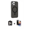 MARSİLYAN™- iPhone 15 Pro Max Kılıf Çekirdek Modern Prime - Siyah 3D Antistatik Mat Seramik Nano Ekran Koruyucu + PVD Metal Kamera Lens - TU