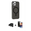 MARSİLYAN™- iPhone 15 Pro Max Kılıf Çekirdek Modern Prime - Siyah 3D Antistatik Mat Seramik Nano Ekran Koruyucu + Raze Metal Kamera Lens - TMGI
