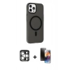 MARSİLYAN™- iPhone 15 Pro Max Kılıf Çekirdek Modern Prime - Siyah 3D Antistatik Mat Seramik Nano Ekran Koruyucu + PVD Metal Kamera Lens - GS