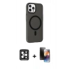 MARSİLYAN™- iPhone 15 Pro Max Kılıf Çekirdek Modern Prime - Siyah 3D Antistatik Mat Seramik Nano Ekran Koruyucu + PVD Metal Kamera Lens - SH