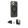 MARSİLYAN™- iPhone 15 Pro Max Kılıf Çekirdek Modern Prime - Siyah 3D Antistatik Mat Seramik Nano Ekran Koruyucu + Raze Metal Kamera Lens - GS