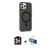 MARSİLYAN™- iPhone 15 Pro Max Kılıf Çekirdek Modern Prime - Siyah 3D Antistatik Seramik Nano Ekran Koruyucu + PVD Metal Kamera Lens - TU