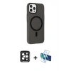 MARSİLYAN™- iPhone 15 Pro Max Kılıf Çekirdek Modern Prime - Siyah 3D Antistatik Seramik Nano Ekran Koruyucu + PVD Metal Kamera Lens - SH