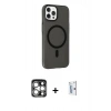 MARSİLYAN™- iPhone 15 Pro Max Kılıf Çekirdek Modern Prime - Siyah Bilvis 0.18mm Plus Cam Ekran Koruyucu + PVD Metal Kamera Lens - GS