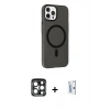 MARSİLYAN™- iPhone 15 Pro Max Kılıf Çekirdek Modern Prime - Siyah Bilvis 0.18mm Plus Cam Ekran Koruyucu + PVD Metal Kamera Lens - LT