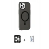MARSİLYAN™- iPhone 15 Pro Max Kılıf Çekirdek Modern Prime - Siyah Bilvis 0.18mm Plus Cam Ekran Koruyucu + PVD Metal Kamera Lens - GI