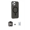MARSİLYAN™- iPhone 15 Pro Max Kılıf Çekirdek Modern Prime - Siyah Bilvis 0.18mm Plus Cam Ekran Koruyucu + PVD Metal Kamera Lens - TU