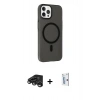 MARSİLYAN™- iPhone 15 Pro Max Kılıf Çekirdek Modern Prime - Siyah Bilvis 0.18mm Plus Cam Ekran Koruyucu + Raze Metal Kamera Lens - TMGI