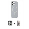 MARSİLYAN™- iPhone 15 Pro Max Kılıf Çekirdek Modern Prime - Siyah Bilvis 3D Cam Ekran Koruyucu + PVD Metal Kamera Lens - GS