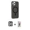 MARSİLYAN™- iPhone 15 Pro Max Kılıf Çekirdek Modern Prime - Siyah Bilvis 3D Cam Ekran Koruyucu + PVD Metal Kamera Lens - LT