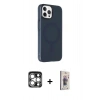MARSİLYAN™- iPhone 15 Pro Max Kılıf Çekirdek Modern Prime - Siyah Bilvis 3D Cam Ekran Koruyucu + PVD Metal Kamera Lens - GS