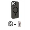 MARSİLYAN™- iPhone 15 Pro Max Kılıf Çekirdek Modern Prime - Siyah Bilvis 3D Cam Ekran Koruyucu + PVD Metal Kamera Lens - GS