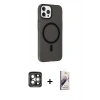 MARSİLYAN™- iPhone 15 Pro Max Kılıf Çekirdek Modern Prime - Siyah Bilvis 3D Mat Cam Ekran Koruyucu + Gri PVD Metal Kamera Lens