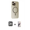 MARSİLYAN™- iPhone 15 Pro Max Kılıf Çekirdek Modern Prime - Siyah Bilvis 3D Mat Cam Ekran Koruyucu + Gri PVD Metal Kamera Lens