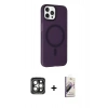 MARSİLYAN™- iPhone 15 Pro Max Kılıf Çekirdek Modern Prime - Siyah Bilvis 3D Mat Cam Ekran Koruyucu + Gri PVD Metal Kamera Lens