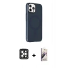 MARSİLYAN™- iPhone 15 Pro Max Kılıf Çekirdek Modern Prime - Siyah Bilvis 3D Mat Cam Ekran Koruyucu + Gri PVD Metal Kamera Lens