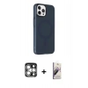 MARSİLYAN™- iPhone 15 Pro Max Kılıf Çekirdek Modern Prime - Siyah Bilvis 3D Mat Cam Ekran Koruyucu + PVD Metal Kamera Lens - GS