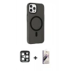 MARSİLYAN™- iPhone 15 Pro Max Kılıf Çekirdek Modern Prime - Siyah Bilvis 3D Mat Cam Ekran Koruyucu + PVD Metal Kamera Lens - LT