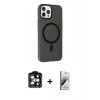 MARSİLYAN™- iPhone 15 Pro Max Kılıf Çekirdek Modern Prime - Siyah Bilvis 3D Mat Cam Ekran Koruyucu + PVD Metal Kamera Lens - TU