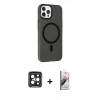 MARSİLYAN™- iPhone 15 Pro Max Kılıf Çekirdek Modern Prime - Siyah Bilvis 3D Mat Cam Ekran Koruyucu + PVD Metal Kamera Lens - SH