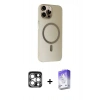 MARSİLYAN™- iPhone 15 Pro Max Kılıf Çekirdek Modern Prime - Siyah Bilvis 5in1 3D Magic Cam Ekran Koruyucu + PVD Metal Kamera Lens - GS