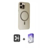 MARSİLYAN™- iPhone 15 Pro Max Kılıf Çekirdek Modern Prime - Siyah Bilvis 5in1 3D Magic Cam Ekran Koruyucu + PVD Metal Kamera Lens - GI