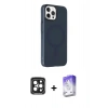 MARSİLYAN™- iPhone 15 Pro Max Kılıf Çekirdek Modern Prime - Siyah Bilvis 5in1 3D Magic Cam Ekran Koruyucu + PVD Metal Kamera Lens - SH