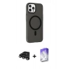 MARSİLYAN™- iPhone 15 Pro Max Kılıf Çekirdek Modern Prime - Siyah Bilvis 5in1 3D Magic Cam Ekran Koruyucu + Titanyum Gri Raze Metal Kamera Lens