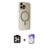 MARSİLYAN™- iPhone 15 Pro Max Kılıf Çekirdek Modern Prime - Siyah Bilvis 5in1 3D Magic Cam Ekran Koruyucu + PVD Metal Kamera Lens - TU