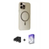 MARSİLYAN™- iPhone 15 Pro Max Kılıf Çekirdek Modern Prime - Siyah Bilvis 5in1 3D Magic Cam Ekran Koruyucu + Titanyum Gri Raze Metal Kamera Lens
