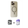 MARSİLYAN™- iPhone 15 Pro Max Kılıf Çekirdek Modern Prime - Siyah Bilvis 5in1 3D Magic Cam Ekran Koruyucu + Lacivert PVD Metal Kamera Lens