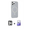 MARSİLYAN™- iPhone 15 Pro Max Kılıf Çekirdek Modern Prime - Siyah Bilvis 5in1 5D Magic Hayalet Cam Ekran Koruyucu + Gümüş PVD Metal Kamera Lens
