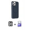 MARSİLYAN™- iPhone 15 Pro Max Kılıf Çekirdek Modern Prime - Siyah Bilvis 5in1 5D Magic Hayalet Cam Ekran Koruyucu + PVD Metal Kamera Lens - LT