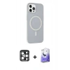 MARSİLYAN™- iPhone 15 Pro Max Kılıf Çekirdek Modern Prime - Siyah Bilvis 5in1 5D Magic Hayalet Cam Ekran Koruyucu + PVD Metal Kamera Lens - LT