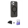 MARSİLYAN™- iPhone 15 Pro Max Kılıf Çekirdek Modern Prime - Siyah Bilvis 5in1 5D Magic Hayalet Cam Ekran Koruyucu + Raze Metal Kamera Lens - SH