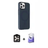 MARSİLYAN™- iPhone 15 Pro Max Kılıf Çekirdek Modern Prime - Siyah Bilvis 5in1 5D Magic Hayalet Cam Ekran Koruyucu + PVD Metal Kamera Lens - TU